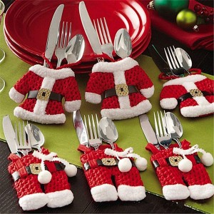 Uten 圣诞餐具架餐具袋 6 件装圣诞老人套装圣诞装饰圣诞装饰餐具服装小裤子和衣服餐具套装餐巾袋（6 件）